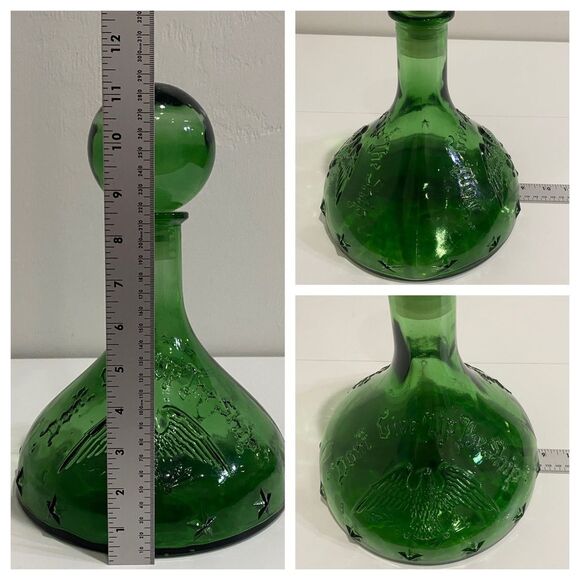Vintage ITALIAN GLASS CAPTAIN'S DECANTER - Green - "DON'T GIVE UP THE SHIP" - Picture 5 of 10